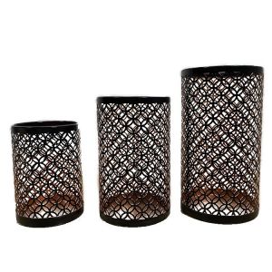 Bougeoir noir pour bougie chauffe-plat - Lot de 3 bougeoirs piliers en métal, design oriental marocain, décoration pour la maison et la chambre - Neuf