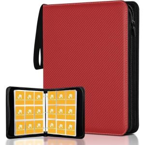 Mdy-Captainfive Classeur Cartes, 900 Pochettes, 50 Pages Album Carte, Livre Carte Avec Couverture En Cuir (Rouge), Pochette Zippée Pour Cartes, Protection Pour Cartes De Jeu - Neuf