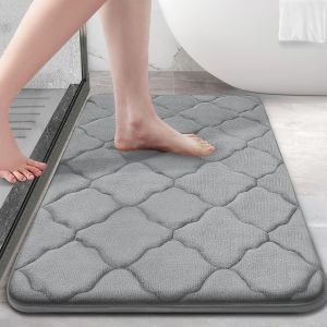 Tapis de Bain Antiderapant,Tapis Salle de Bain en Mousse à Mémoire Douce,Absorbant,Lavable en Machine-50 x 76 cm,Gris - Neuf