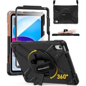 pour Coque iPad (A16) 11eme/10eme Generation 2025/2022 11/10.9 Pouces, &Eacute;tui de Robuste avec Film Protection, Porte-Stylet, Support Rotatif &agrave; 360&deg; et Dragonne, Bandouli&egrave;re, Lumi&egrave;re &eacute;toil&eacute;e Noire - Neuf