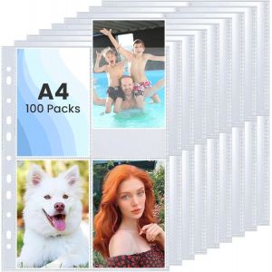 Mdy-100 Pochettes Photo A4, Pochettes Transparentes Pour Cartes Postales, Format A4, 4 Compartiments(10,8 X 15,2cm), Pages De Recharge Pour Album Photo, Pochettes Pour Photos Cartes - Neuf