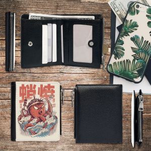 Portefeuille Attaque Takoyaki_2385 Compact en Simili-Cuir PU Porte-Cartes avec Fermeture Éclair Multi-Poches Unisexe Homme/Femme/Ad - Neuf