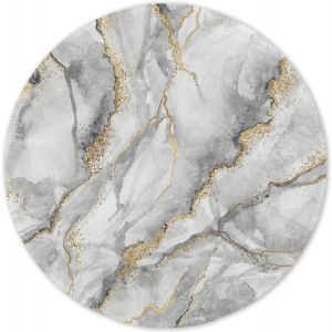 Tapis De Souris Rond, Tapis Souris Pour Ordinateur Pc Bureau Portable, &Eacute;tanche Surface Lisse, Base Antid&eacute;rapante En Caoutchouc, Avec Bord Cousu, Marbrure Grise - Neuf