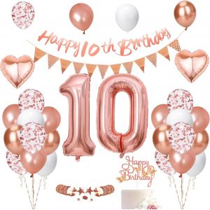 CAUC-Decoration Anniversaire 10 an Fille,Deco 10 ans Rosegold,Ballon 10 ans Or Rose de F&ecirc;te,Kit Ballon Guirlande Banni&egrave;re Joyeux Anniversaire pour 10 an Fille Parti D&eacute;coration - Neuf