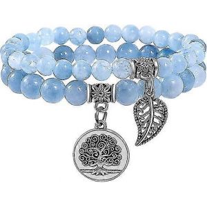 Sztxj Bracelet En Pierre Naturelle - Bracelet En Perles Naturelles Pour Femmes - Ensemble De Bracelets Avec Des Accessoires D'arbre De Vie Et De Feuille - Neuf