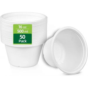 CHECARZHN--NO1-Bol En Carton Blanche 500 Ml, Bols À Soupe Jetables Solides Anniversaire, Bolle A Ramen Blanc Pour Mariage, Vaisselle Carton Jetable Ecologique, Assiette Creuse Compostable De 50 Pièce - Neuf