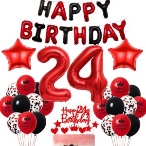 Ballon 24 ans Femme Déco anniversaire Rouge Noir 24 ans anniversaire Decoration rouge 24 ans ballons Déco fête Femme 24 ans ballons anniversaire Rouge Noir Femme 24 ans fête Déco rouge gâteau - Neuf