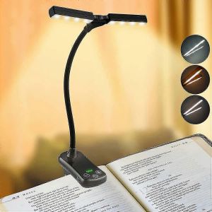 Lampe De Lecture À 14 Led Rechargeable À Double Tête,Lampe De Livre À Clipser Flexible,Gradation Continue À 3 Couleurs,Indicateur De Batterie,Portable Pour La Lecture Et Tr - Neuf