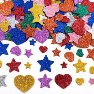 Bgiiik-300 Pcs Paillettes Mousse Autocollants, Autocollants Colorés Coeurs Et Étoiles, Autocollants Artisanat, Stickers Paillettes Pour Artisanat Diy Décoratio, Décoration De Carte De Voeux (300 Pcs) - Neuf