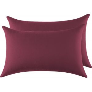 Tianyi-Taie Oreiller 100% Coton 50x80cm 2pcs, Taie D'oreiller Rectangulaire Puro Coton Jersey 120gsm - Housse De Coussin Résistant Et Hypoallergénique Vin Rouge - Neuf