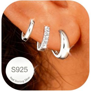 Kalanka-Avotto 3 Paires Boucles D Oreilles Femme Argent Hypoallerg&eacute;nique Boucle D'oreilles Femme Or Argent Boucles D'oreilles Pour Plusieurs Piercings - Neuf