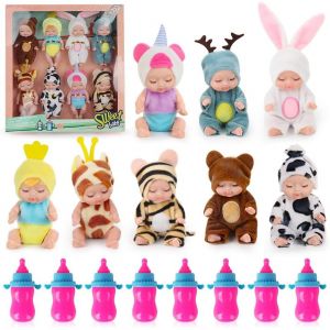 ERYI-Poupée Bébé,Poupee Reborn,Lot De 8 Mini Poupées Reborn Avec 8 Petits Biberons,Réaliste Mini Poupée Émulée,Bebe Reborn,Poupee Reborn Endormie,Cadeau Approprié Pour Les Enfants De Plus De 3 Ans - Neuf