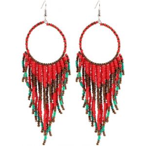 Kal-Boucles D'oreilles Pendantes Bohème À Longues Franges Pour Femmes Et Filles - Perles De Boule - Chaîne Tressée - Crochet Suspendu - Lustre Tribal Exagéré - Attrape-Rêves - Neuf