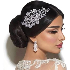 Kalvd-Peigne À Cheveux Pour Cheveux De Mariage-Serre-Tête De Mariée En Argent-Bijou Pour Cheveux-Barrette À Cheveux-Strass (Hp514) (Argent) - Neuf