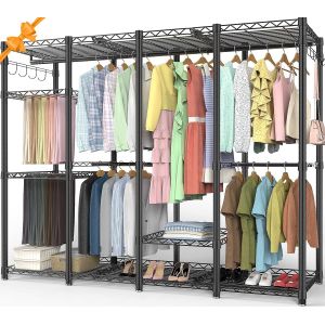 Subzonal-Portant &Agrave; V&ecirc;tements, Conception De Porte-Pantalons Professionnel,9 &Eacute;tag&egrave;res Hauteur R&eacute;glable,5 Barres,4 Options D'assemblage, Noir, Porte-V&ecirc;tement En M&eacute;tal, 600kg, 193,5 * 43,5 * 195 - Neuf