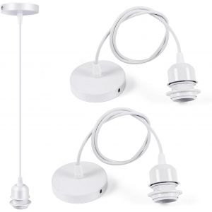 Subzonal-2pcs Cable Suspension Luminaire E27 Blanc Douille Ampoule Avec 100 Cm E27 Porte Lampe Suspension Douille E27 Avec Fixation Plafonnier Accessoire Pour Cuisine Bar Caf&eacute; - Neuf