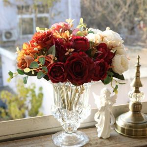 Bouquet de 4 pivoines artificielles en soie pour la d&eacute;coration de mariage et d'int&eacute;rieur - Neuf