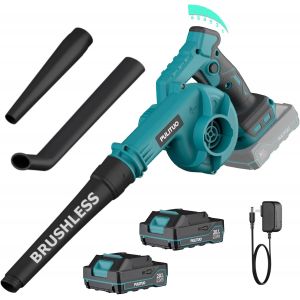 MEVRONISSHOP-Souffleur de Feuilles &agrave; Batterie Compatible Makita 18V, Moteur sans Balais 2 Batteries et Chargeur Inclus, 6 Vitesses, 257 km/h, l&eacute;ger et Compact avec 3 Buses pour Feuilles poussi&egrave;re Jar - Neuf