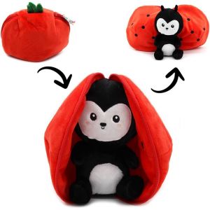 KALANKA-Déglingos Les FLIPETZ - Doudou Comet la Coccinnelle/Tomate - Coccinnelle Cache-Cache réversible - Peluche Toute Douce pour bébé - Idées Cadeaux de Naissance, Rouge et Noir - Neuf