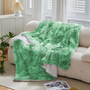 Kalanka-Couverture En Fausse Cachemire Fourrure En Peluche,Green Crème Plaid Polaire, Couverture Polaire Fourrure Haute Qualité, Poil Long Douce Et Confortable, Plaid Canape 160 X 200 Cm - Neuf