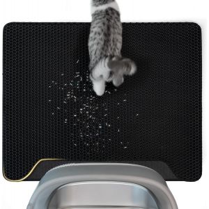 Tapis Litiere Chat,Double Couche Imperm&eacute;able Tapis Chat,Design En Nid D'abeille,Facile &Agrave; Nettoyer Tapis De Liti&egrave;re Pour Chat-Noir,Grand,76x61cm.[P48] - Neuf