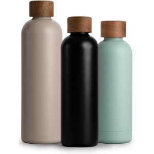 Gjfty-Bouteille Isotherme D`Eau 750ml En Acier Inoxydable Avec Bouchon En Bois D'acacia, Gourde Inox 0,75l, Conserve Le Froid À 29h, La Chaleur 14h, Étanche Pour Boissons Gazeuses - Neuf