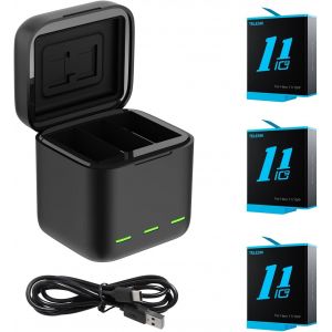 Chargeur Triple Et Bo&icirc;te De Stockage De Batterie Avec Chargeur &Agrave; 3 Canaux Avec 3 Batteries Li-Ion Pour Gopro Hero 12 Hero 11 Hero 10 Hero 9 Black (1 Chargeur + 3 Batteries) - Neuf