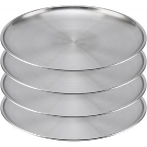 Jexnovashop-Lot De 4 Plaques &Agrave; Pizza Rondes En Acier Inoxydable, Plaques Rondes 26 Cm, Convient Pour Le Camping, Les &Eacute;v&eacute;nements En Plein Air - Neuf