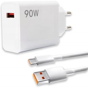 LORANKA-Chargeur Rapide 90W avec C&acirc;ble USB C 1m pour 15/14 Ultra, POCO F6, X7 Pro, Note 14/13 Pro 5G, 67W Turbo Chargeur 13 Ultra, C&acirc;ble de Charge USB C pour Mi 11, 12, 13T, POCO Pad - Neuf