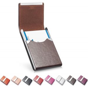 Cauc-Porte-Cartes De Visite En Cuir Microfibre De Luxe - &Eacute;tui Fin En M&eacute;tal Pour Homme Et Femme Avec Fermeture Magn&eacute;tique (Marron) - Neuf