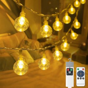 TIANYI-Guirlande Lumineuse &agrave; piles Rechargeables, 5M 50 LED Boules de cristal, Guirlande Lumineuse d'Ext&eacute;rieur/int&eacute;rieur avec t&eacute;l&eacute;commande, 8 modes, &eacute;tanche IP65 pour balcon, jardin, No&euml;l et Mariage - Neuf