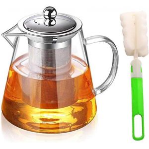 Kalanka-Théière En Verre Borosilicate Avec Infuseur Amovible - Résistant À La Chaleur, Transparent, 950 Ml - Inclut Brosse À Tasse - Neuf