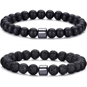 Kalanka-Bracelet Oeil De Tigre Homme 8mm Bracelet Pierre Naturelle Homme Ensemble De Bracelets Réglables Et Extensibles En Pierre De Lave Pour Hommes Bracelets De Perles Cadeaux Pour Père Petit Ami - Neuf