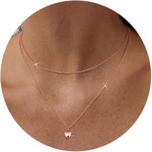 Kal-2pcs Collier Femme Or Argent, Argent Sterling Collier Pendentif Coeur Pour Femme Fille Collier Personnalis&eacute; Empilable Cadeaux D'anniversaire No&euml;l Bijoux Pour Femmes Avec Bo&icirc;te - Neuf