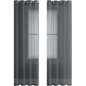 Tianyi-2 Pièce Rideau Voilage Gris Foncé140x225 Cm À Oeillet Semi-Transparent En Effet Lin Décorations D'intérieur De Fenêtre De Salon Moderne Chambre Cuisine Balcon Baie Vitrée Léger Romantique - Neuf