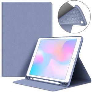 LORANKA-Coque pour iPad 10,2"" 2021 9&egrave;me G&eacute;n&eacute;ration/2020/2019 avec Porte-Stylo, iPad 8&egrave;me G&eacute;n / 7&egrave;me &Eacute;tui Flexible Smart Cover Case (R&eacute;veil/Sommeil Automatique) Housse Arri&egrave;re TPU Souple, Violet Gris - Neuf