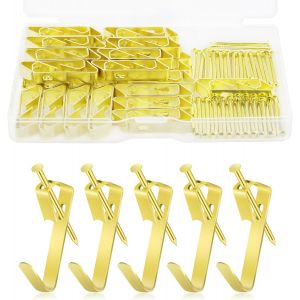 MEVRONISSHOP-50 Pi&egrave;ces Accroche Tableau Mural, Crochet pour Cadre Photo, Accroche Cadre Attache Cadre, Or Fixation Murale avec Clous, Fixations pour Cadrespour Fixation Cadres Photos Miroirs - Neuf