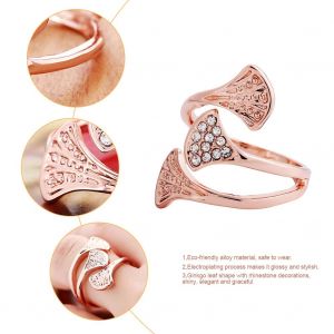 Bague Tendance En Alliage Pour Femme, Bijou En Forme De Feuille Avec Strass, 8# - Neuf