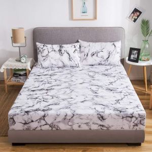 Letnerny-Drap-Housse En Marbre - 140 X 200 Cm - Gris Et Blanc - En Microfibre Douce - Convient Pour Matelas De 30 Cm - Neuf