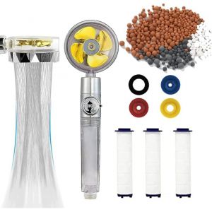 Pommeau de Douche Anticalcaire à Economie d'eau Douche à main Pomme de Douche à Hélice haute Pression Rotative à 360 ° Système de Filtration à trois Etages avec4 cotons Filtrants pp et 1Tuyau(bleu) - Neuf