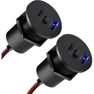 CMWX-Prise USB C 12V Camping-Car Encastrable Aluminium, Double Prise avec Interrupteur et Lumière Bleue 12 Volt Voiture PD3.0 et QC3.0 Charge Rapide pour Bateau Marine Camion Caravane, 2 Pièces - Neuf