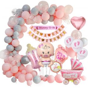 CAUC-Baby Shower Decoration Fille, Baby Shower Girl Rose Ballons Decoration Naissance Fille, Douche de B&eacute;b&eacute; Banni&egrave;re, Fille Naissance Bapteme Ballon F&ecirc;te de r&eacute;V&eacute;lation de Genre Decoration - Neuf