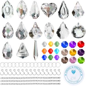 Mevronisshop-Attrape Soleil, 15 Pcs Prisme De Boule De Cristal Pour Fen&ecirc;tre/Jardin/Chambre/Lampes, Attrape-Soleil Suspendu Avec Perles Color&eacute;es/Cha&icirc;nes/Anneaux/Crochets, Attrape Soleil D&eacute;coration Pou - Neuf