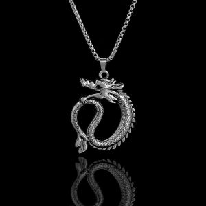 Style Chinois Rétro Zodiaque Dragon Collier Homme S Hip Hop Alliage Pendentif Mode Tendance Cool Beau Avec Chaîne De Pull - Neuf
