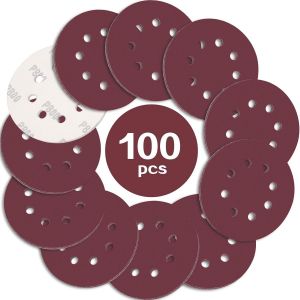 105PCS Disque de Ponçage 125mm, Disques a Poncer Papier Abrasifs 8 trous Idéal pour Poncer/Polir pour Ponceuse Excentrique (Grain 40/60/80/150/240/320/600) - Neuf