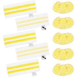 Teppe-Lot De 10 Chiffons De Rechange En Microfibre Compatible Avec Karcher Easyfix Sc 1, Sc 2, Sc 3, Sc 4, Sc 5 Nettoyeurs Vapeur, 5 Buses De Sol Et 5 Buses Manuelles En Microfibre Pour K&auml;rcher - Neuf