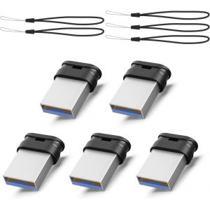 SJZG-Mini Cl&eacute;s Usb 16 Go, Lot De 5 Petite Cl&eacute; Usb 3.0 16Go Avec Cordon Portable Pour Voiture, Bureau, Ordinateur Portable Noir Ultra Fit Flash Drive Up To 70 Mo/S Read - Neuf