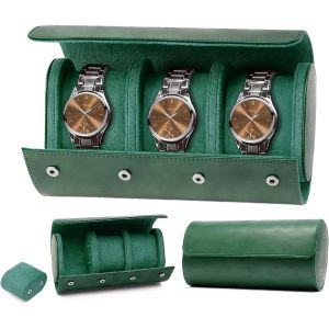 Kal-Boîte À Montres À 3 Emplacements, Coffret À Montres En Cuir Pu, Écrin, Étui À Montre Voyage Oîte De Montres De Voyage Pour Boîte De Rangement,Coussinets Amovibles - Vert - Neuf