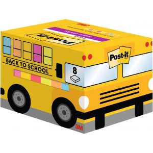 Post-It Back To School Bus Notes Super Adhésives, Grand Pack - 8 Blocs, 90 Feuilles Par Bloc, 63,5 Mm X 76 Mm - Ensemble De Papeterie En Couleurs Multiples, Cadeaux Pour Étudiants Et Enseignants - Neuf