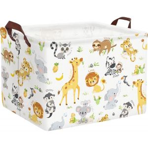 36l Grand Paniers Rangement Animaux De La Jungle Girafe Lion Avec Poignée Boîtes De Rangement Blanc Repliable Rectangulaire Jouets Cubique Pour La Chambre Des Enfants - Neuf